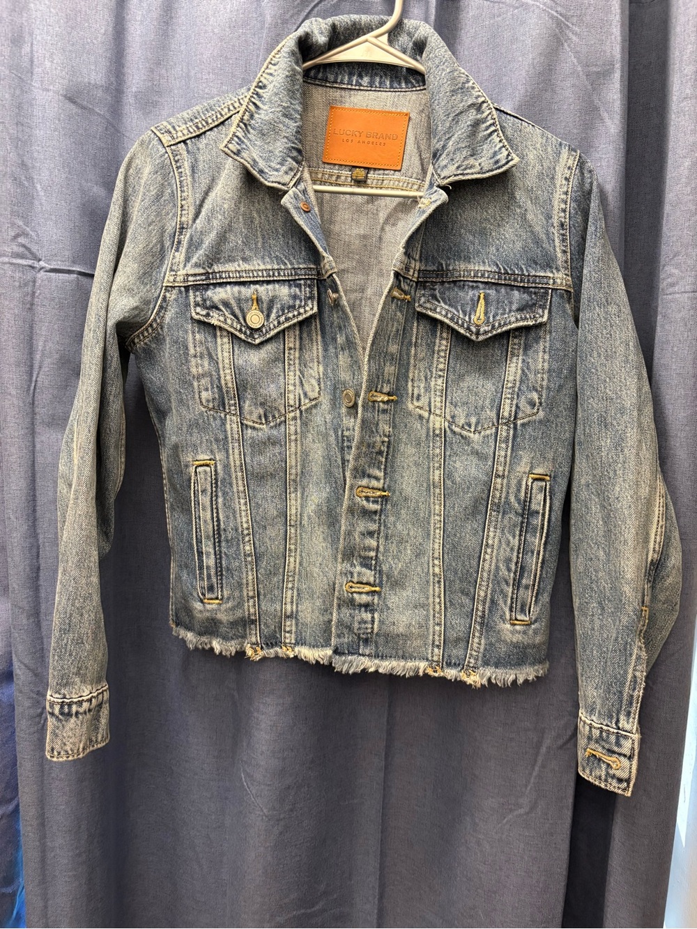 Lucky Brand Light Blue Distressed Denim Trucker Jacket